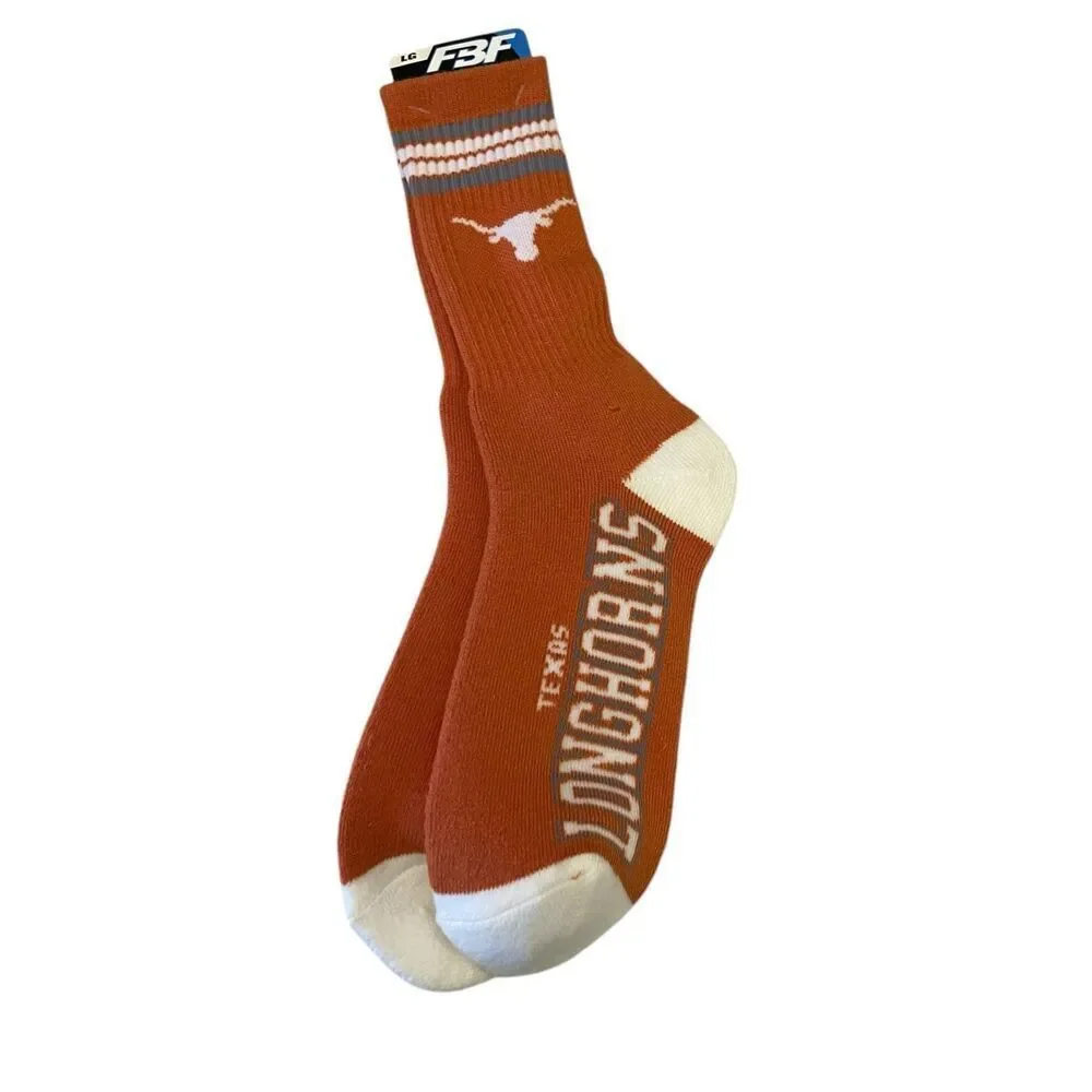 New For Bare Feet Mens Orange White Texas Longhorns Football Sport Socks Large